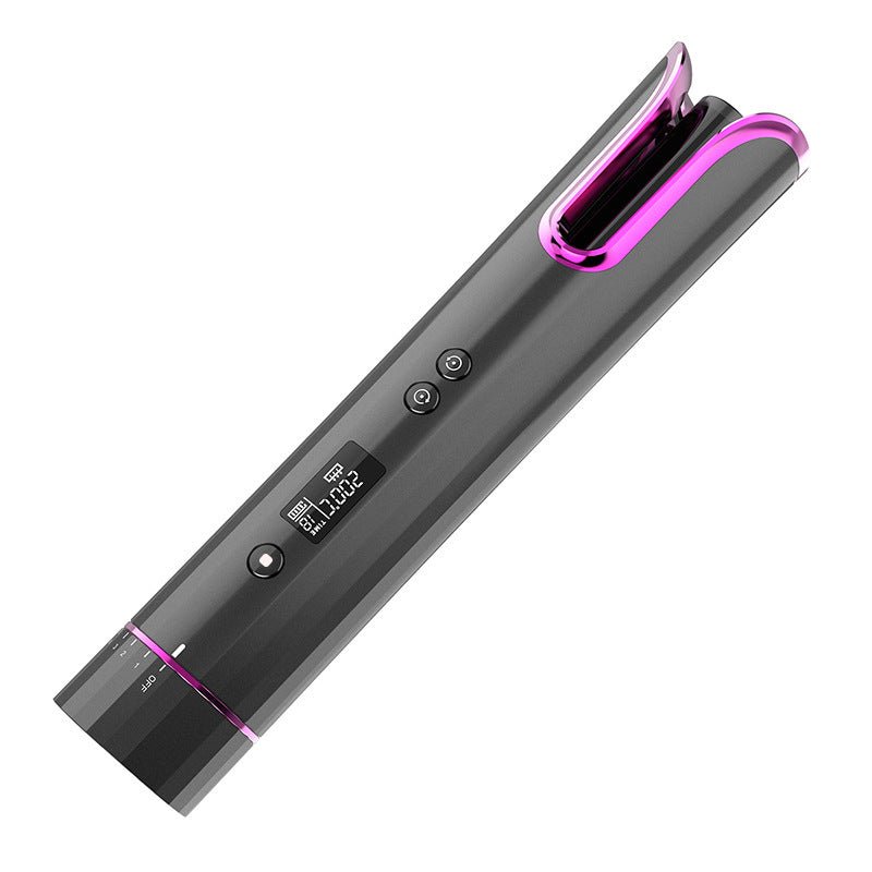 black and purple ceramic curling iron diagonal view