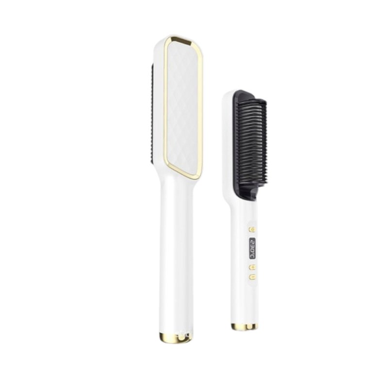 white and gold straightening brush upright multiple view